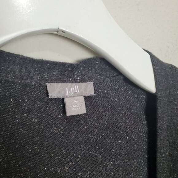 J. JILL Womens Duster Cardigan SZ M Silk Cotton Blend Gray Specks Pockets - Picture 4 of 12